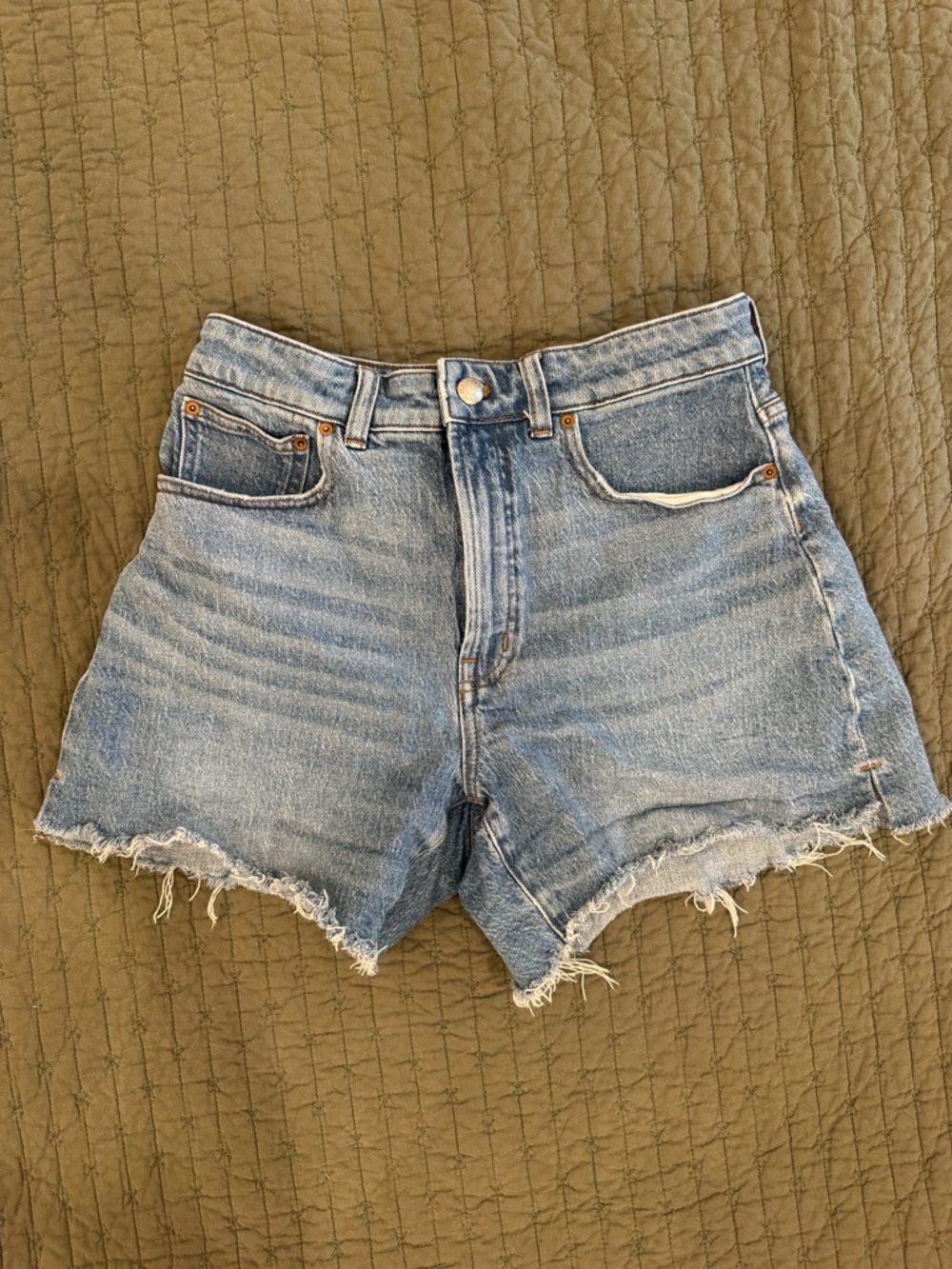 Madewell Light Blue High-Rise Frayed Hem Denim Shorts
